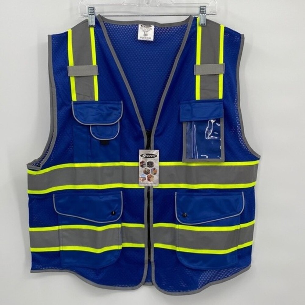 JK Safety Vest Blue Yellow Gray Reflective Strip Workwear Uniform New 2XL